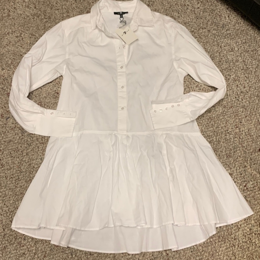7 For All Mankimd White Button-Up Shirt Dress